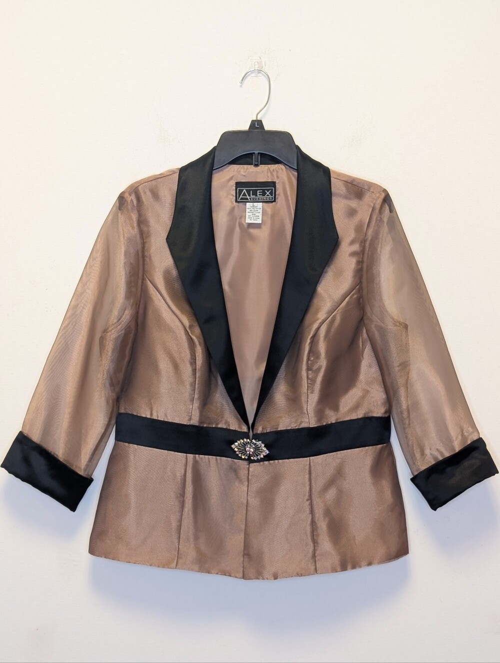 Alex Evenings Bronze Sheer Rhinestone Evening Jacket Size L
